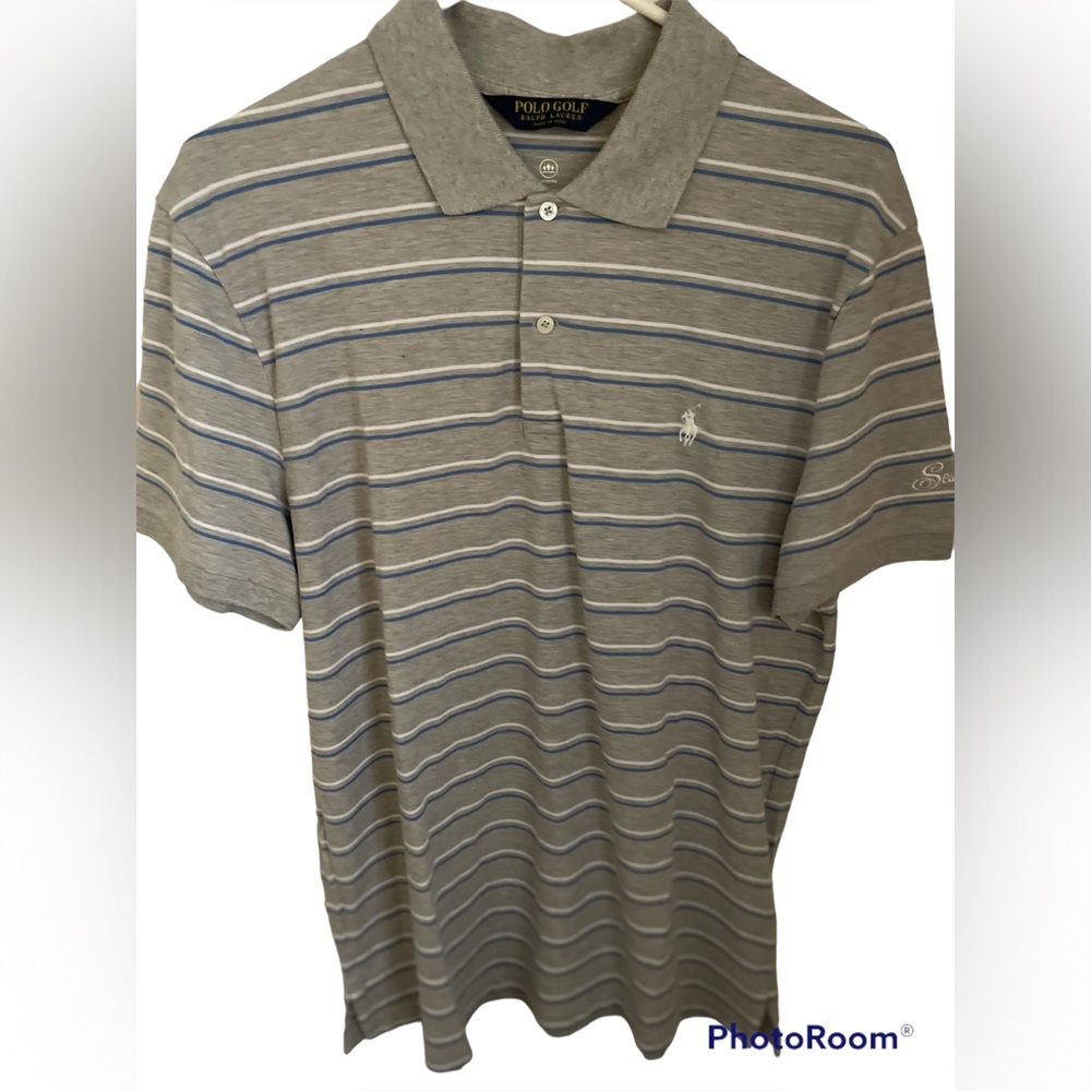 Gray and blue stripe polo shirt men’s large